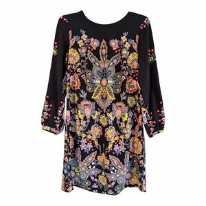 LOFT Navy Floral Long-Sleeve Shift Dress